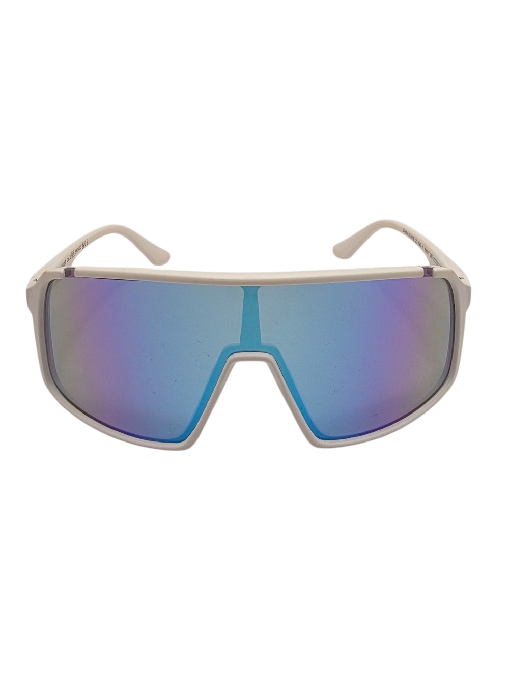 Foster Grant Shield Sunglasses White Frame Iridescent Rainbow Mirror Lens